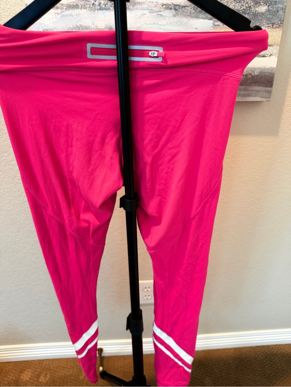 Tory Sport Hot Pink Athletic Leggings with Ankle Stripe